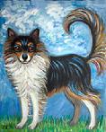 A tri color long hair chihuahua born on Valentines day definitely is a lover dog and has a 80 lb. chesepeke bay retrriever as a girlfrind.