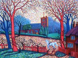 This bold style sort of a Naive Pointalistic Impression make this painting intence with the autumn colors and mood.