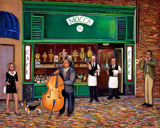 Cafe Mocca on Maiden Lane in San Francisco makes a great subject for this cafe painting.
